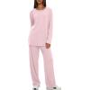 image:imageDarong Womens 2 Piece Lounge Set Casual Long Sleeve Crew Neck Tops Wide Leg Pants Travel Airport Outfit Matching SetsLight Pinkregular