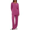 image:imageDarong Womens 2 Piece Lounge Set Casual Long Sleeve Crew Neck Tops Wide Leg Pants Travel Airport Outfit Matching SetsRaspberry Pinkregular