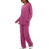 image:imageDarong Womens 2 Piece Lounge Set Casual Long Sleeve Crew Neck Tops Wide Leg Pants Travel Airport Outfit Matching SetsRaspberry Pinkregular