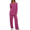 image:imageDarong Womens 2 Piece Lounge Set Casual Long Sleeve Crew Neck Tops Wide Leg Pants Travel Airport Outfit Matching SetsRaspberry Pinkregular