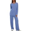 image:imageDarong Womens 2 Piece Lounge Set Casual Long Sleeve Crew Neck Tops Wide Leg Pants Travel Airport Outfit Matching SetsSea Blueregular