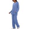 image:imageDarong Womens 2 Piece Lounge Set Casual Long Sleeve Crew Neck Tops Wide Leg Pants Travel Airport Outfit Matching SetsSea Blueregular
