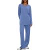 image:imageDarong Womens 2 Piece Lounge Set Casual Long Sleeve Crew Neck Tops Wide Leg Pants Travel Airport Outfit Matching SetsSea Blueregular