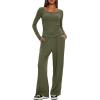 image:imageDarong Womens 2 Piece Matching Lounge Sets 2026 Long Sleeve Henley Shirts Wide Leg Pants Airport Travel OutfitsArmy Green