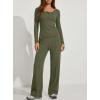 image:imageDarong Womens 2 Piece Matching Lounge Sets 2026 Long Sleeve Henley Shirts Wide Leg Pants Airport Travel OutfitsArmy Green