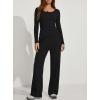 image:imageDarong Womens 2 Piece Matching Lounge Sets 2026 Long Sleeve Henley Shirts Wide Leg Pants Airport Travel OutfitsBlack