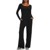 image:imageDarong Womens 2 Piece Matching Lounge Sets 2026 Long Sleeve Henley Shirts Wide Leg Pants Airport Travel OutfitsBlack