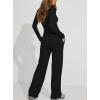 image:imageDarong Womens 2 Piece Matching Lounge Sets 2026 Long Sleeve Henley Shirts Wide Leg Pants Airport Travel OutfitsBlack