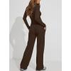 image:imageDarong Womens 2 Piece Matching Lounge Sets 2026 Long Sleeve Henley Shirts Wide Leg Pants Airport Travel OutfitsCoffee