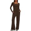 image:imageDarong Womens 2 Piece Matching Lounge Sets 2026 Long Sleeve Henley Shirts Wide Leg Pants Airport Travel OutfitsCoffee