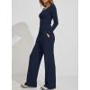 image:imageDarong Womens 2 Piece Matching Lounge Sets 2026 Long Sleeve Henley Shirts Wide Leg Pants Airport Travel OutfitsDark Blue