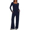 image:imageDarong Womens 2 Piece Matching Lounge Sets 2026 Long Sleeve Henley Shirts Wide Leg Pants Airport Travel OutfitsDark Blue