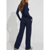 image:imageDarong Womens 2 Piece Matching Lounge Sets 2026 Long Sleeve Henley Shirts Wide Leg Pants Airport Travel OutfitsDark Blue