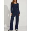 image:imageDarong Womens 2 Piece Matching Lounge Sets 2026 Long Sleeve Henley Shirts Wide Leg Pants Airport Travel OutfitsDark Blue