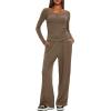 image:imageDarong Womens 2 Piece Matching Lounge Sets 2026 Long Sleeve Henley Shirts Wide Leg Pants Airport Travel OutfitsDeep Khaki