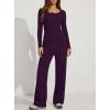 image:imageDarong Womens 2 Piece Matching Lounge Sets 2026 Long Sleeve Henley Shirts Wide Leg Pants Airport Travel OutfitsDeep Purple