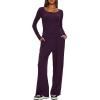 image:imageDarong Womens 2 Piece Matching Lounge Sets 2026 Long Sleeve Henley Shirts Wide Leg Pants Airport Travel OutfitsDeep Purple