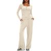 image:imageDarong Womens 2 Piece Matching Lounge Sets 2026 Long Sleeve Henley Shirts Wide Leg Pants Airport Travel OutfitsLight Beige