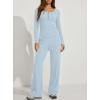 image:imageDarong Womens 2 Piece Matching Lounge Sets 2026 Long Sleeve Henley Shirts Wide Leg Pants Airport Travel OutfitsLight Blue