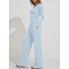 image:imageDarong Womens 2 Piece Matching Lounge Sets 2026 Long Sleeve Henley Shirts Wide Leg Pants Airport Travel OutfitsLight Blue