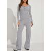 image:imageDarong Womens 2 Piece Matching Lounge Sets 2026 Long Sleeve Henley Shirts Wide Leg Pants Airport Travel OutfitsLight Grey