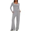 image:imageDarong Womens 2 Piece Matching Lounge Sets 2026 Long Sleeve Henley Shirts Wide Leg Pants Airport Travel OutfitsLight Grey