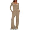 image:imageDarong Womens 2 Piece Matching Lounge Sets 2026 Long Sleeve Henley Shirts Wide Leg Pants Airport Travel OutfitsLight Khaki