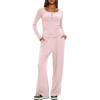 image:imageDarong Womens 2 Piece Matching Lounge Sets 2026 Long Sleeve Henley Shirts Wide Leg Pants Airport Travel OutfitsLight Pink