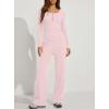 image:imageDarong Womens 2 Piece Matching Lounge Sets 2026 Long Sleeve Henley Shirts Wide Leg Pants Airport Travel OutfitsLight Pink