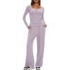 image:imageDarong Womens 2 Piece Matching Lounge Sets 2026 Long Sleeve Henley Shirts Wide Leg Pants Airport Travel OutfitsLight Purple