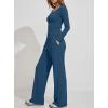 image:imageDarong Womens 2 Piece Matching Lounge Sets 2026 Long Sleeve Henley Shirts Wide Leg Pants Airport Travel OutfitsPeacock Blue