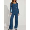 image:imageDarong Womens 2 Piece Matching Lounge Sets 2026 Long Sleeve Henley Shirts Wide Leg Pants Airport Travel OutfitsPeacock Blue