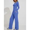 image:imageDarong Womens 2 Piece Matching Lounge Sets 2026 Long Sleeve Henley Shirts Wide Leg Pants Airport Travel OutfitsSea Blue