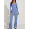 image:imageDarong Womens 2 Piece Matching Lounge Sets 2026 Long Sleeve Henley Shirts Wide Leg Pants Airport Travel OutfitsSky Blue