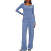 image:imageDarong Womens 2 Piece Matching Lounge Sets 2026 Long Sleeve Henley Shirts Wide Leg Pants Airport Travel OutfitsSky Blue