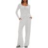image:imageDarong Womens 2 Piece Matching Lounge Sets 2026 Long Sleeve Henley Shirts Wide Leg Pants Airport Travel OutfitsWhite Grey