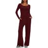 image:imageDarong Womens 2 Piece Matching Lounge Sets 2026 Long Sleeve Henley Shirts Wide Leg Pants Airport Travel OutfitsWine Red
