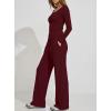 image:imageDarong Womens 2 Piece Matching Lounge Sets 2026 Long Sleeve Henley Shirts Wide Leg Pants Airport Travel OutfitsWine Red
