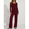 image:imageDarong Womens 2 Piece Matching Lounge Sets 2026 Long Sleeve Henley Shirts Wide Leg Pants Airport Travel OutfitsWine Red