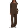 image:imageDarong Womens 2 Piece Lounge Set Casual Long Sleeve Crew Neck Tops Wide Leg Pants Travel Airport Outfit Matching SetsBrownregular