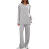image:imageDarong Womens 2 Piece Lounge Set Casual Long Sleeve Crew Neck Tops Wide Leg Pants Travel Airport Outfit Matching SetsLight Greyregular