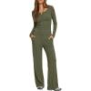 image:imageDarong Womens 2 Piece Matching Lounge Sets 2026 Long Sleeve Henley Shirts Wide Leg Pants Airport Travel OutfitsArmy Green