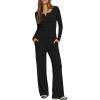 image:imageDarong Womens 2 Piece Matching Lounge Sets 2026 Long Sleeve Henley Shirts Wide Leg Pants Airport Travel OutfitsBlack