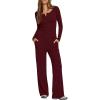 image:imageDarong Womens 2 Piece Matching Lounge Sets 2026 Long Sleeve Henley Shirts Wide Leg Pants Airport Travel OutfitsWine Red