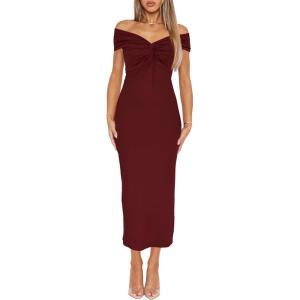 image:imageDarong Womens Summer Off The Shoulder Twist Knot Front Bodycon Dresses Long Going Out Casual Elegant Party Dress