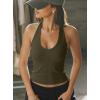image:imageDarong Halter Tank Top for Women with Built in Bra Soft Ribbed V Neck Backless Cami Shirts Basic Summer OutfitsArmy Green