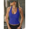 image:imageDarong Halter Tank Top for Women with Built in Bra Soft Ribbed V Neck Backless Cami Shirts Basic Summer OutfitsBlue