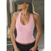 image:imageDarong Halter Tank Top for Women with Built in Bra Soft Ribbed V Neck Backless Cami Shirts Basic Summer OutfitsLight Pink