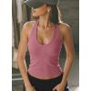 image:imageDarong Halter Tank Top for Women with Built in Bra Soft Ribbed V Neck Backless Cami Shirts Basic Summer OutfitsRaspberry Pink