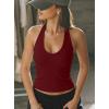 image:imageDarong Halter Tank Top for Women with Built in Bra Soft Ribbed V Neck Backless Cami Shirts Basic Summer OutfitsRed